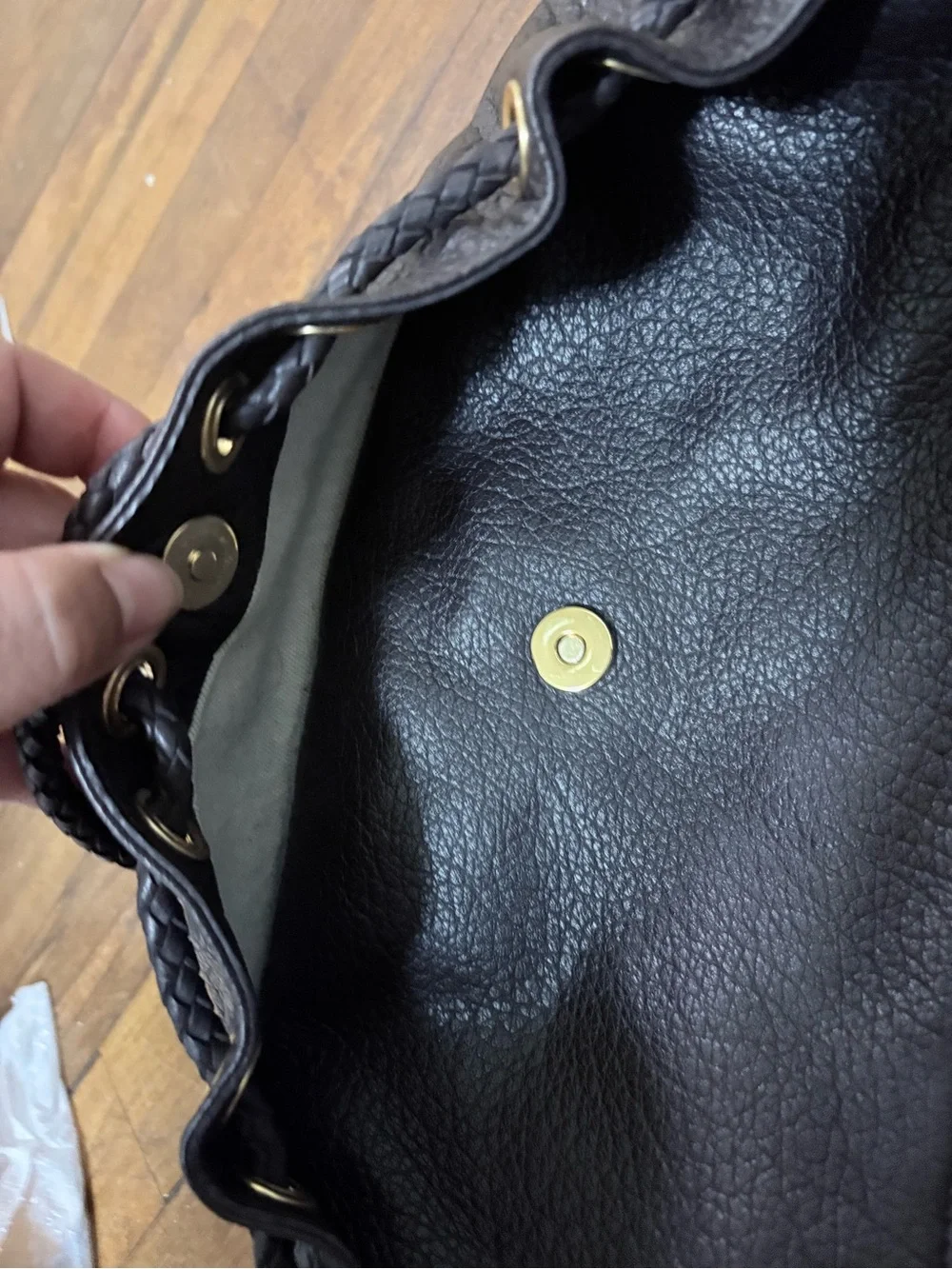 Michael Kors Vintage Braided Handle Pebble Leather Hobo - Dark Brown